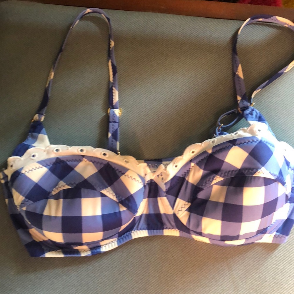 NWOT Betsey Johnson Gingham Bikini Swim Top L